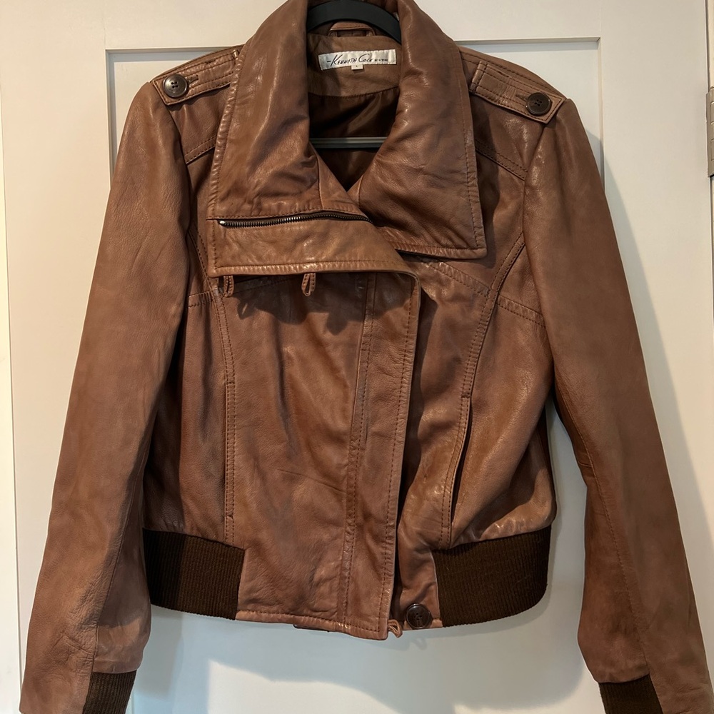 Kenneth Cole Brown Leather Jacket - Size Large